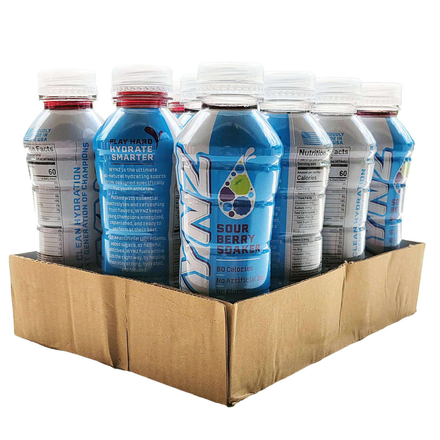 Wynz Sour Berry Soaker Youth Hydration Sports Drinks - (16oz) 12 Pack