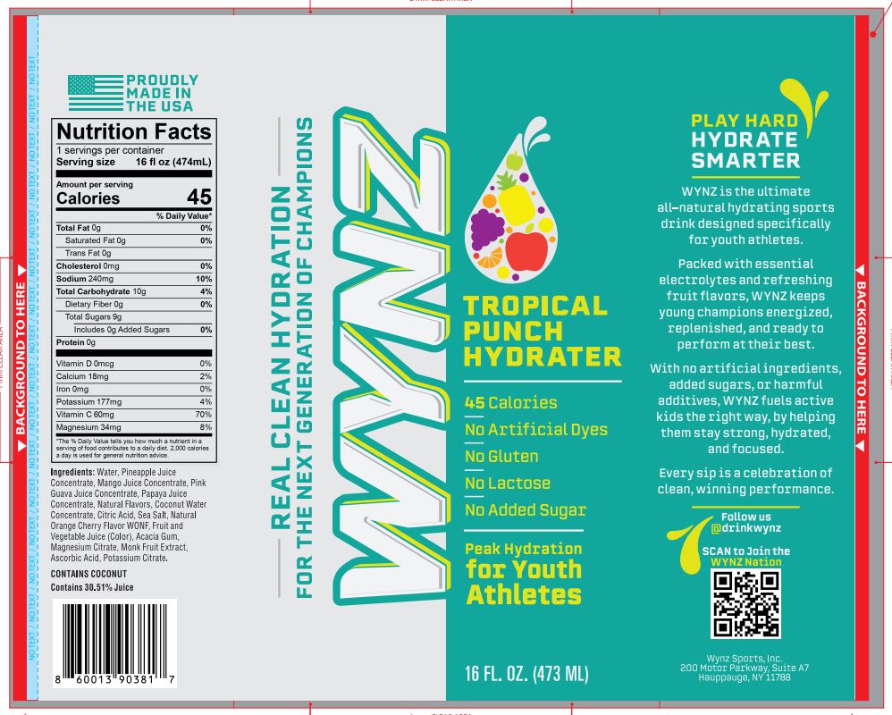 WNZ Tropical Punch Hydrater label with nutritional information and branding details.